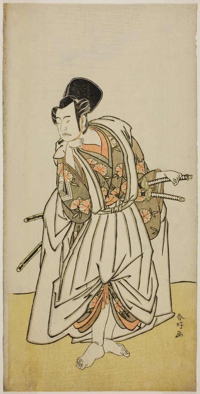 O ator Ichikawa Yaozo II como Sakura-maru na peça Sugawara Denju Tenarai Kagami, representada no Teatro Ichimura no sétimo mês de 1776 de Katsukawa Shunkо̄