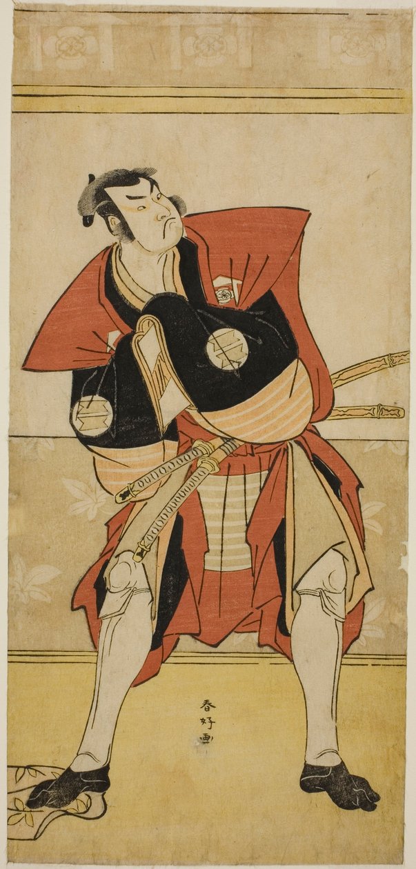 O ator Sakata Hangoro III como Omi no Kotoda na peça Haru no Nishiki Date-zome Soga, representada no Teatro Nakamura no segundo mês de 1790 de Katsukawa Shunkо̄