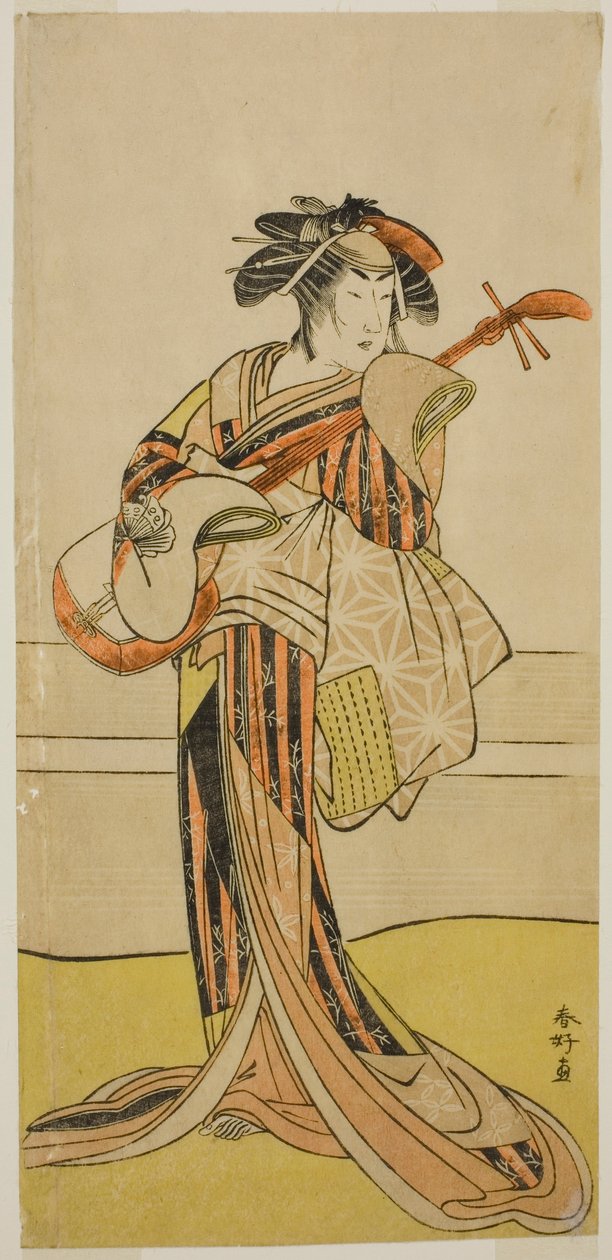 O ator Yamashita Mangiku I como Osan na peça Kitekaeru Nishiki no Wakayaka, representada no Teatro Nakamura no décimo primeiro mês de 1780 de Katsukawa Shunkо̄