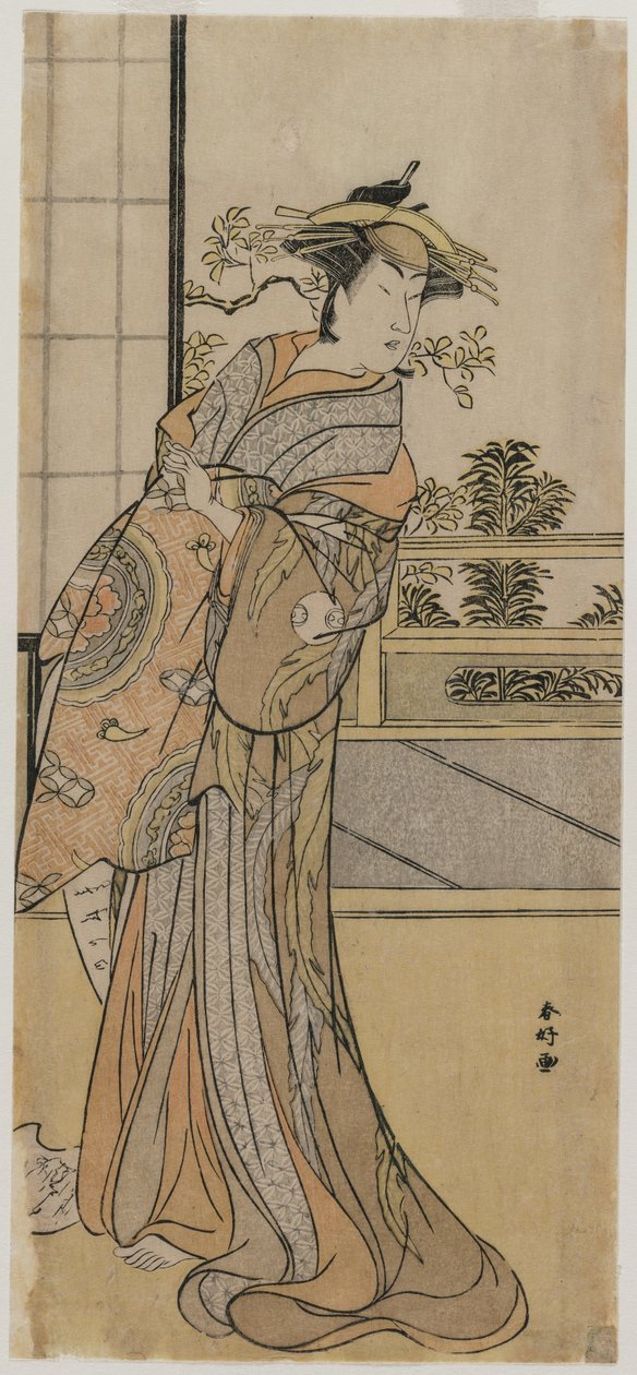 Arashi Murajiro como uma cortesã segurando uma carta, final da década de 1780. de Katsukawa Shunko