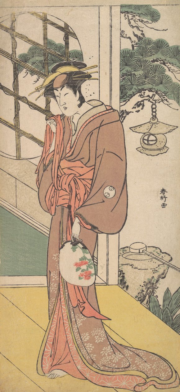 Arashi Ryuzo como uma mulher alta em pé no Engawa, ca. 1789. de Katsukawa Shunko