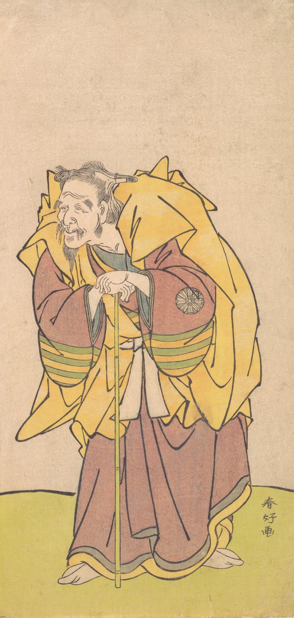 Nakamura Tomijuro como um homem velho com barba, ca. 1780. de Katsukawa Shunko