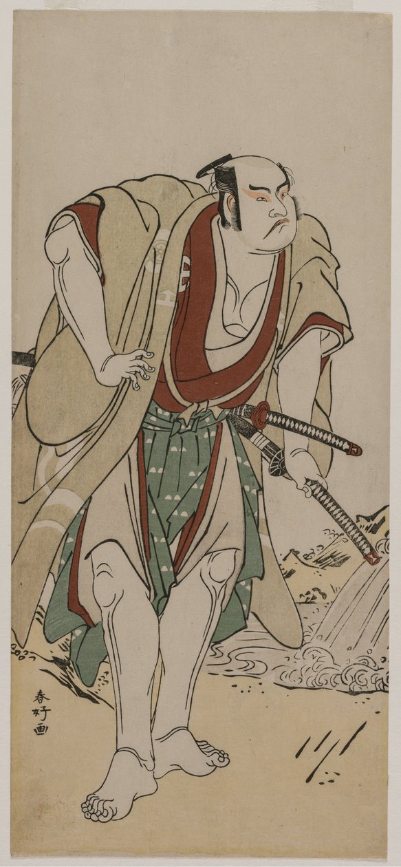 Otani Hiroji III como um Samurai ao lado de um riacho de Katsukawa Shunko