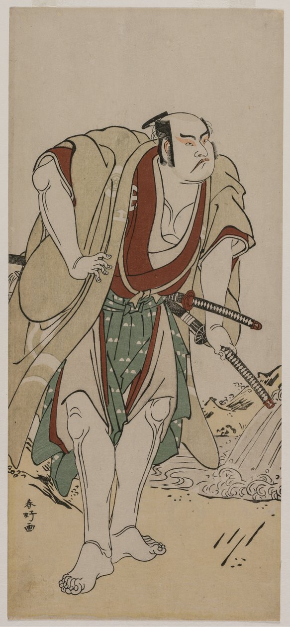 Otani Hiroji III como um samurai parado ao lado de um riacho, c. 1780 de Katsukawa Shunko