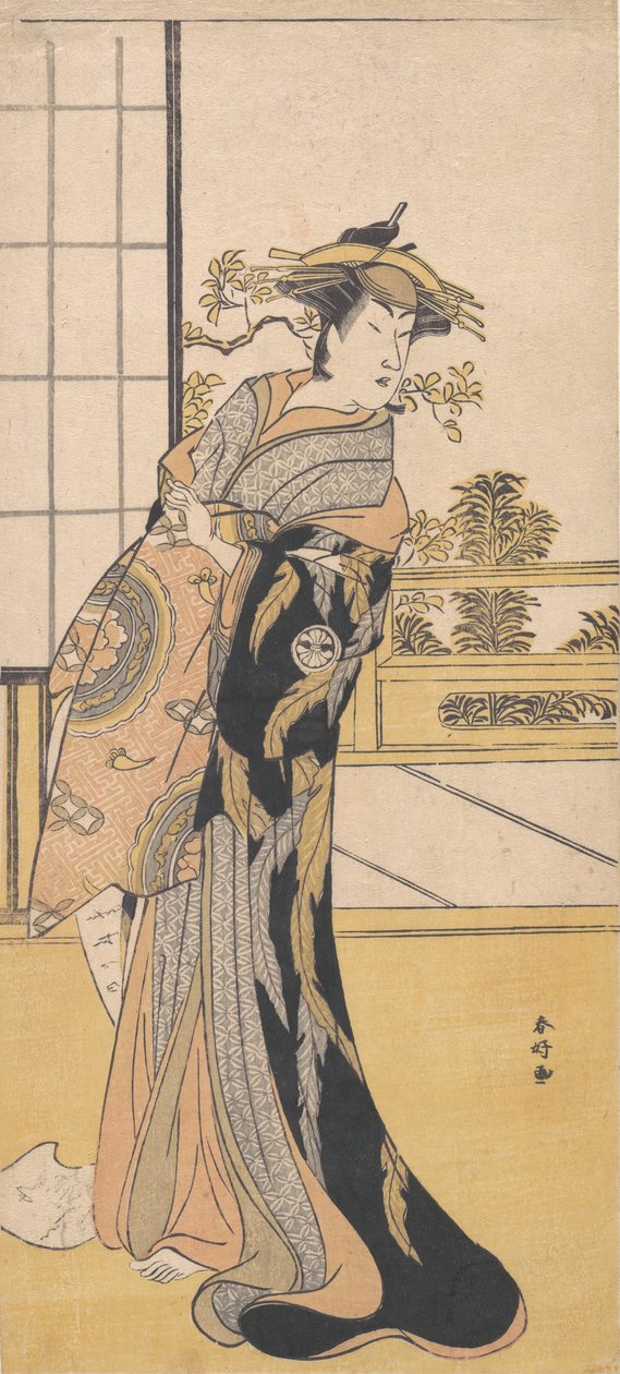O Ator Segawa Kikunojo 3º em um Papel Feminino, ca. 1780. de Katsukawa Shunko