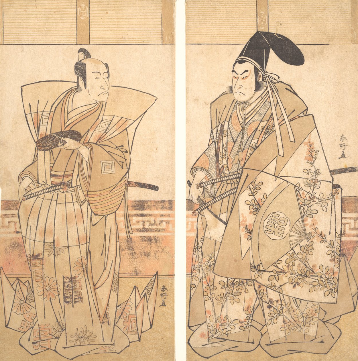 Dois Atores Vestidos com trajes cerimoniais, ca. 1787. de Katsukawa Shunko