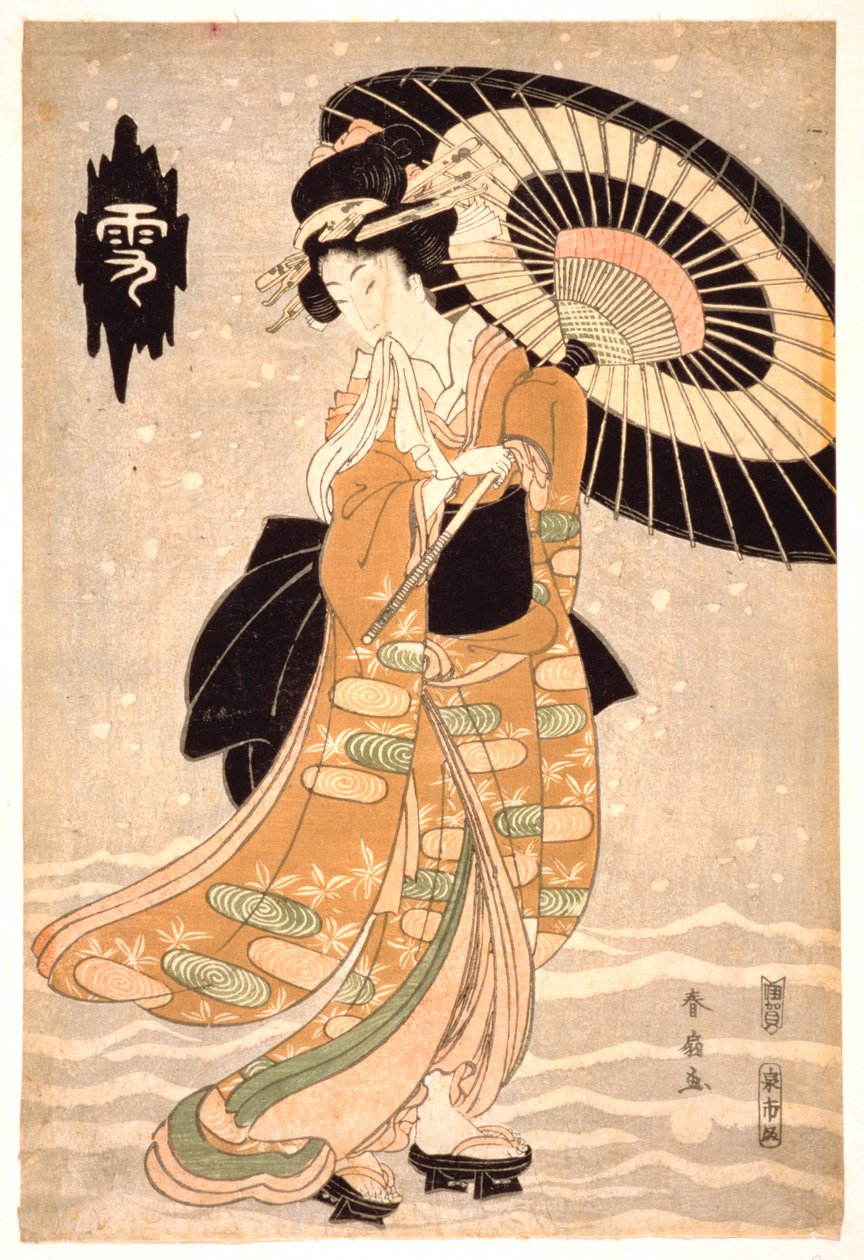Neve, lua e flores, c1812 de Katsukawa Shunsen