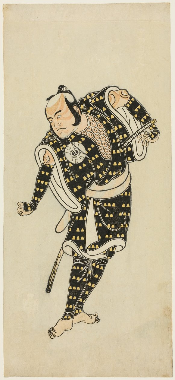 Ator Bandô Matatarô IV como Gempachibyôe em "Snowflakes: Plum Blossoms Kaomise" ("Mutsu no hana ume no kaomise") de Katsukawa Shunsho
