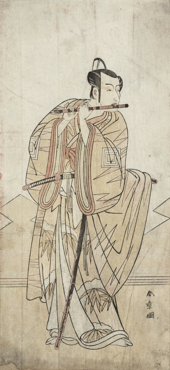Um Actor a Tocar Flauta (impressão em bloco de madeira) de Katsukawa Shunsho