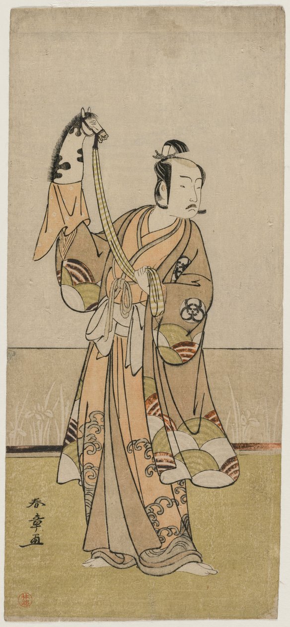 Bando Hikosaburo III Segurando um Pupper de Mão, meados da década de 1770. de Katsukawa Shunsho