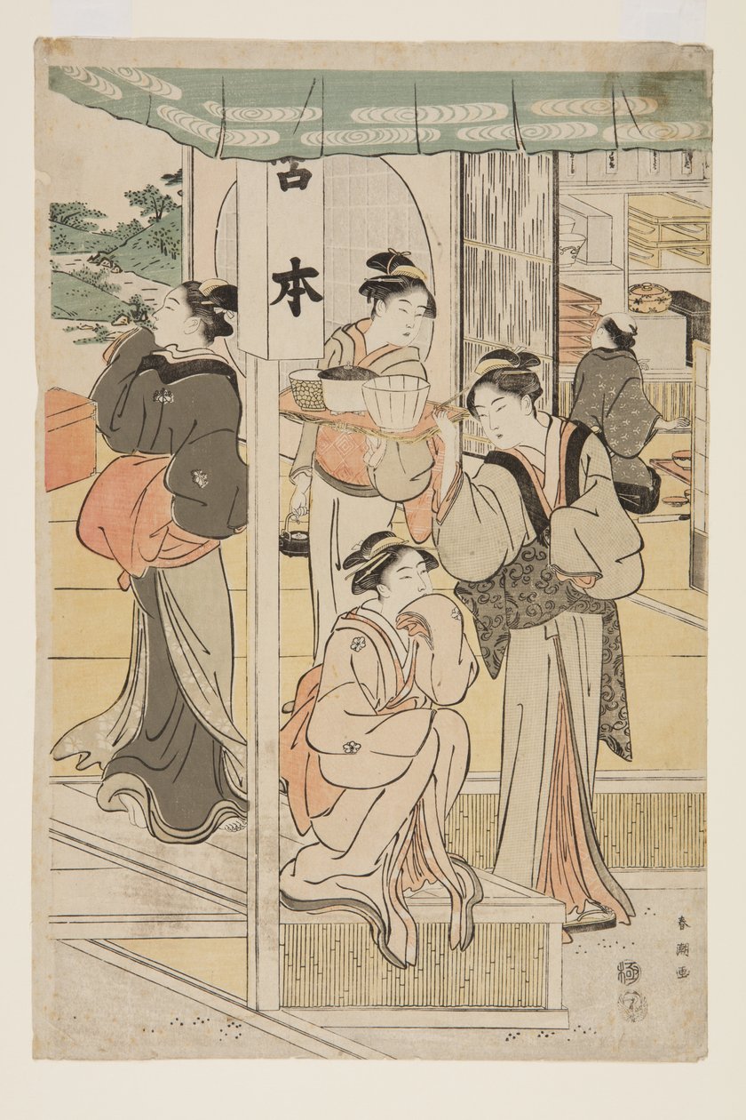 Preparativos para uma festa (impressão em xilogravura a cores) de Katsukawa Shunsho
