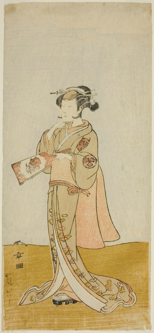 O ator Arashi Hinaji em um papel feminino não identificado de Katsukawa Shunsho