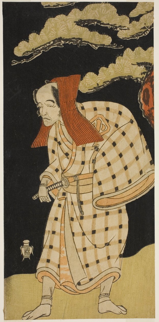 O ator Arashi Otohachi I como Numataro Kyusei disfarçado de ladrão Ipponzaemon na peça Otokoyama Yunzei Kurabe, apresentada no Teatro Ichimura no décimo primeiro mês, 1768 de Katsukawa Shunsho