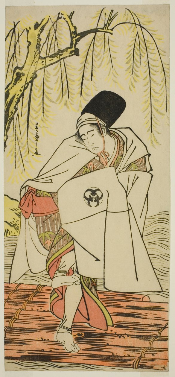 O ator Bando Mitsugoro I como o sacerdote xintoísta Goinosuke disfarçado de espírito de uma garça branca, na peça Sakikaese Yuki no Miyoshino, apresentada no Teatro Morita no décimo primeiro mês, 1781 de Katsukawa Shunsho
