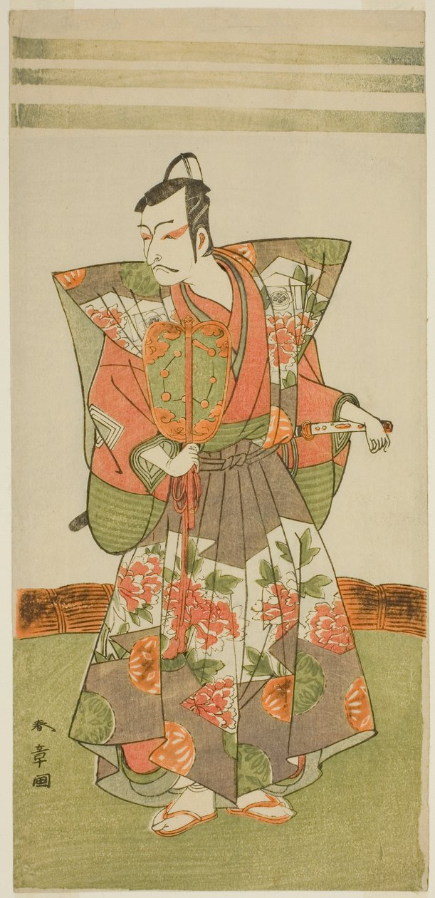 O ator Ichikawa Danjuro V como Kudo Kanaishi na peça Izu-goyomi Shibai no Ganjitsu, apresentada no Teatro Morita no décimo primeiro mês, 1772 de Katsukawa Shunsho