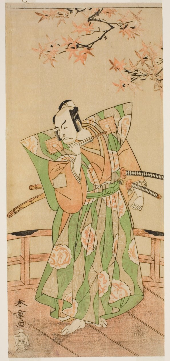 The Actor Ichikawa Danjuro V as Momonoi Wakasanosuke Yasuchika (?) in the Play Kanadehon Chushingura (?), Performed at the Nakamura Theater (?) in the Fifth Month, 1771 (?) de Katsukawa Shunsho
