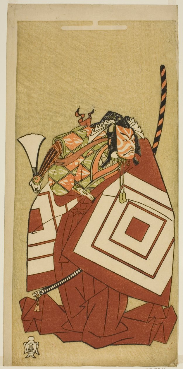 O ator Ichikawa Danjuro V como Watanabe Kiou Takiguchi na peça Nue no Mori Ichiyo no Mato, encenada no Teatro Nakamura no décimo primeiro mês, 1770 de Katsukawa Shunsho