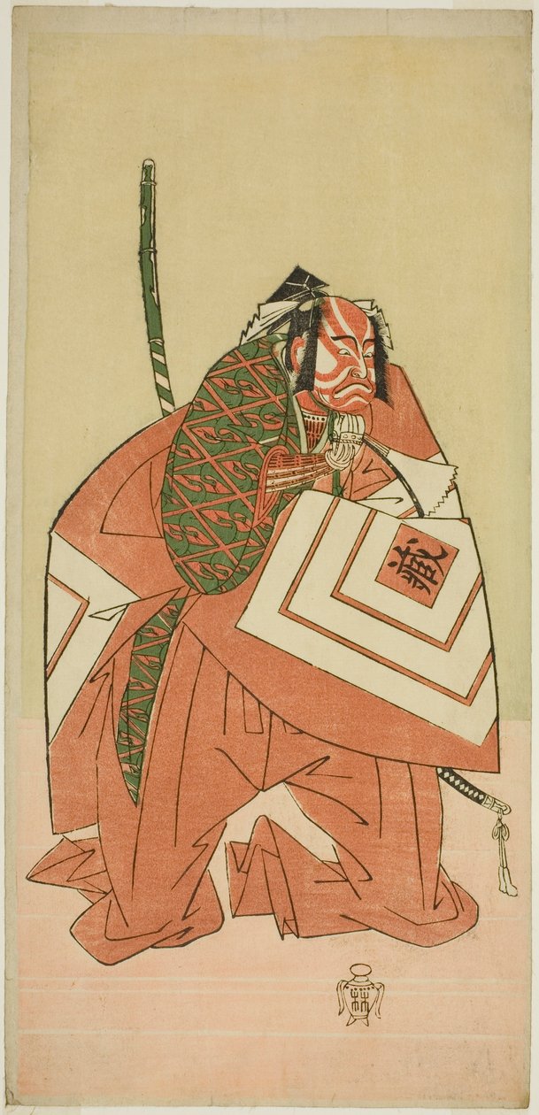 O ator Ichikawa Danzo III como Sanada no Yoichi (?) na peça Sanada no Yoichi Banjaku no Iezuto (?), encenada no Teatro Morita (?) no décimo primeiro mês, 1767 (?) de Katsukawa Shunsho