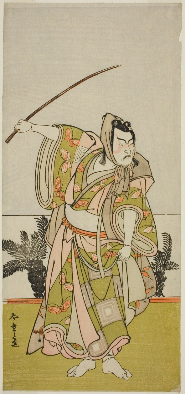 Tee c e r Ichikawa Danzo Doctor V como ancestral Ji-shu membro Ji-shu Inkstone Aoyagi Soga, performado Atte Nakamura Tee r membro Tefirst Gate th, 1777 de Katsukawa Shunsho