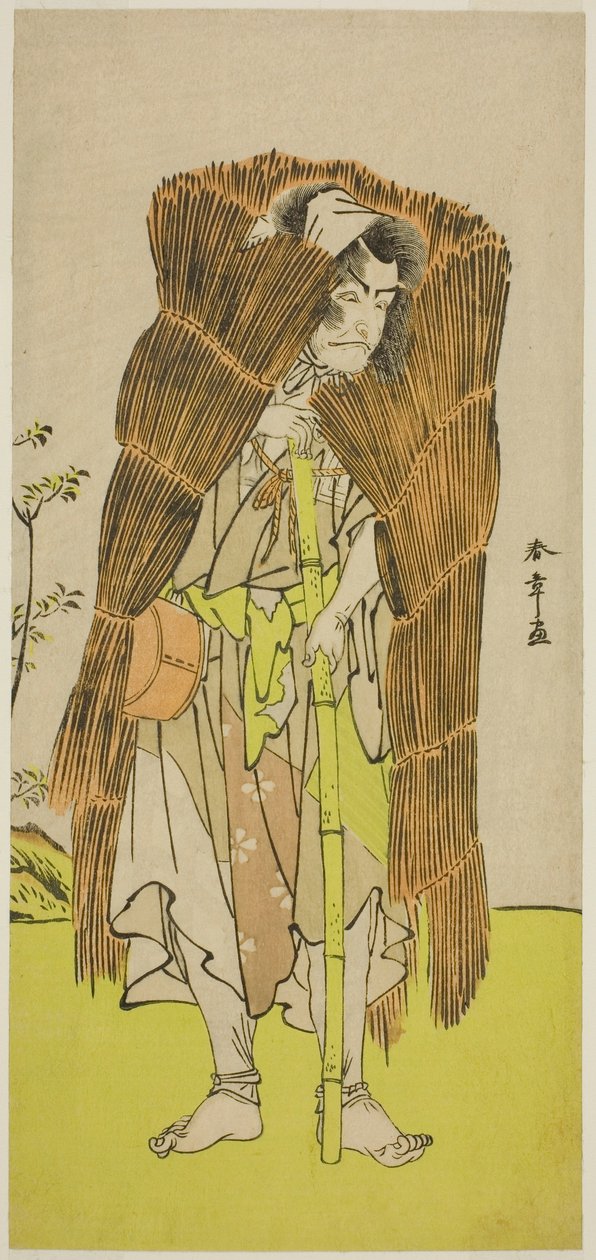 O ator Ichikawa Ebizo III como Akushichibyoe Kagekiyo disfarçado de mendigo na peça Kamuri Kotoba Soga no Yukari, apresentada no Teatro Ichimura no primeiro mês, 1776 de Katsukawa Shunsho