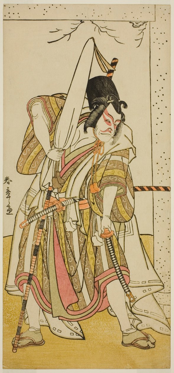 O ator Ichikawa Ebizo III como Matsuo-maru na peça Sugawara Denju Tenarai Kagami, apresentada no Teatro Ichimura no Sétimo Mês, 1776 de Katsukawa Shunsho