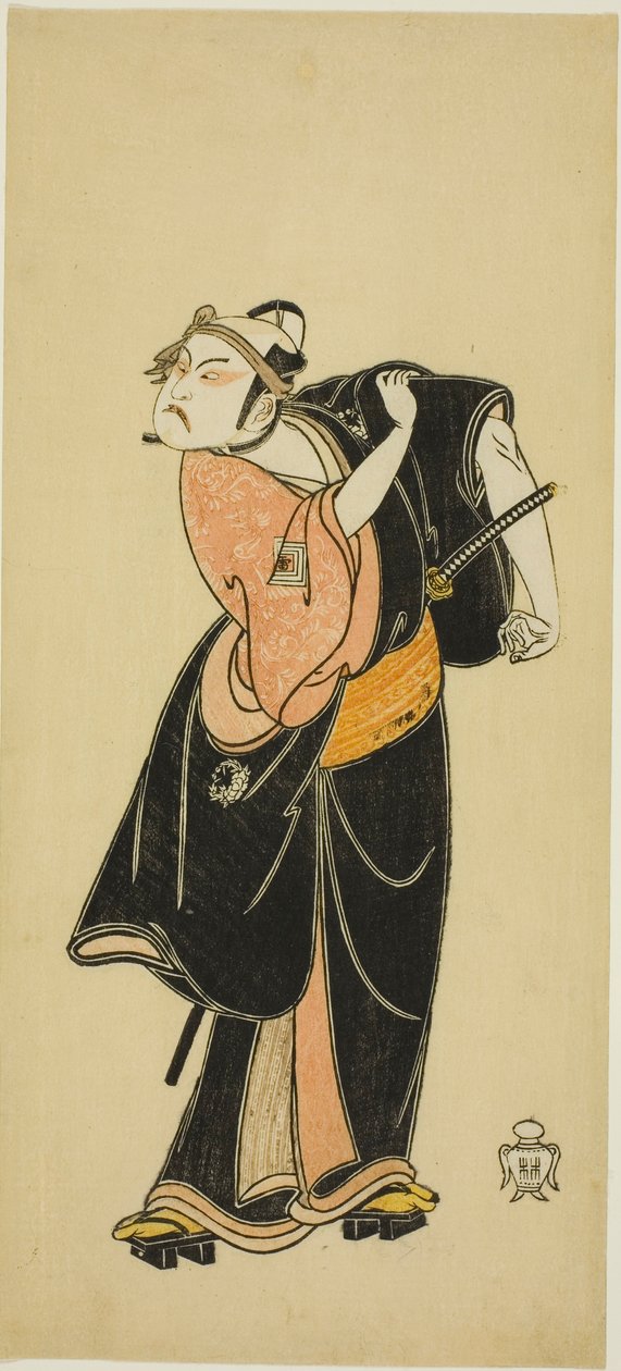 Ator Ichikawa Raizo I como Hanakapado no Sukeroku na peça "Hitokidori Harutsuge Soga" de Katsukawa Shunsho
