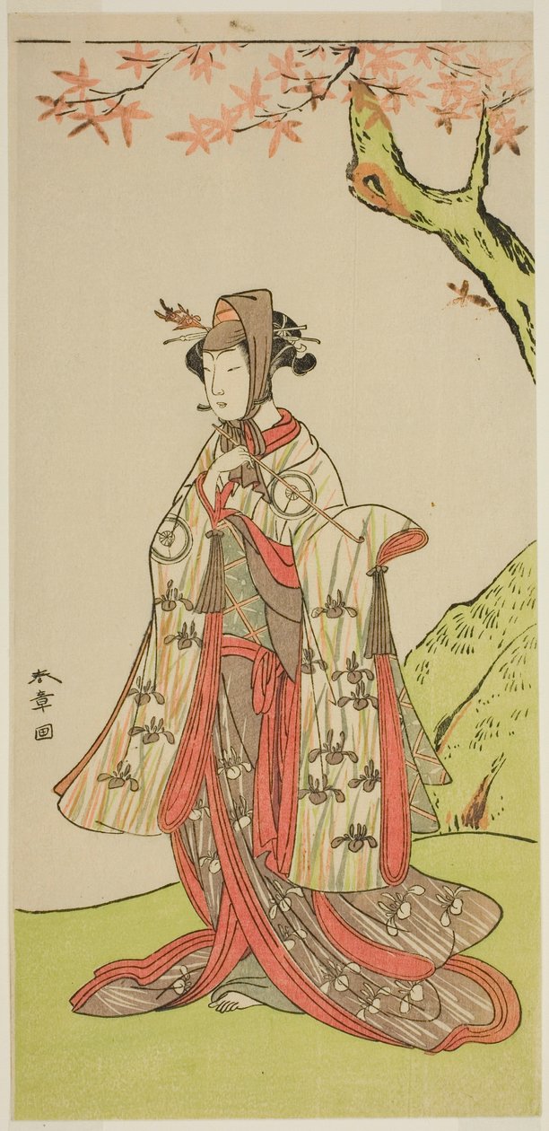 O ator Iwai Hanshiro IV como a princesa Sakura (Sakura Hime) na peça Wada Sakamori Eiga Kagami, apresentada no Teatro Nakamura no terceiro mês, 1773 de Katsukawa Shunsho