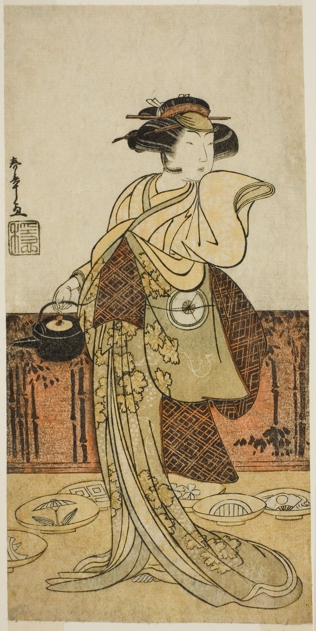 O ator Iwai Hanshiro IV como Tsukisayo na peça Gohiiki Nenne Soga, apresentada no Teatro Nakamura no primeiro mês, 1779 de Katsukawa Shunsho