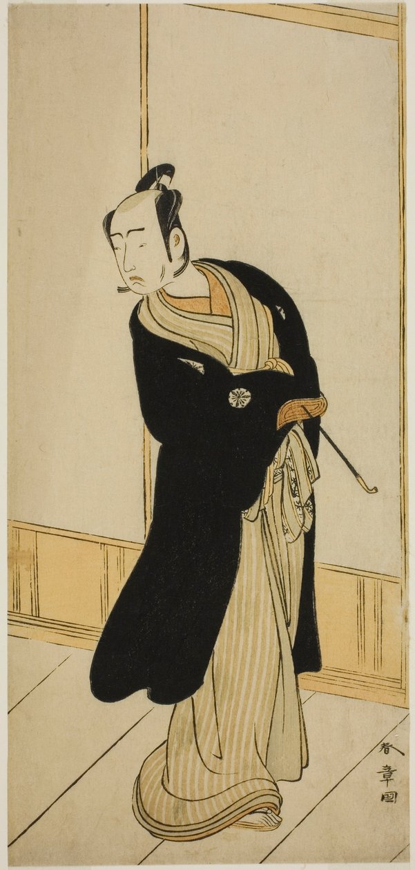 Tee c e r Matsumoto pó branco médico V como cada som Ano assistente (?) Membro Tee Pay A cidade com formação (?), Performed d Atte Morita Tee r (?) O povo th portão th, 1775 (?) de Katsukawa Shunsho