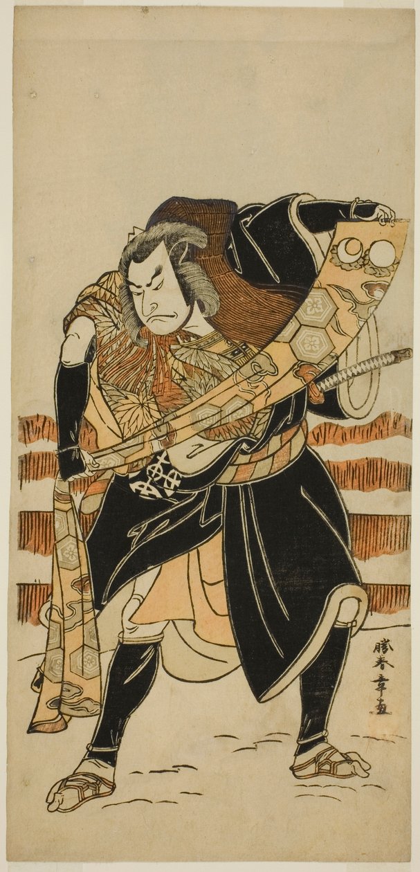 O Ator Nakamura Nakazo I como Abe no Sadato (?) no Play Date Nishiki Tsui no Yumitori (?), Apresentado no Teatro Morita (?) no Décimo Primeiro Mês, 1778 (?) de Katsukawa Shunsho