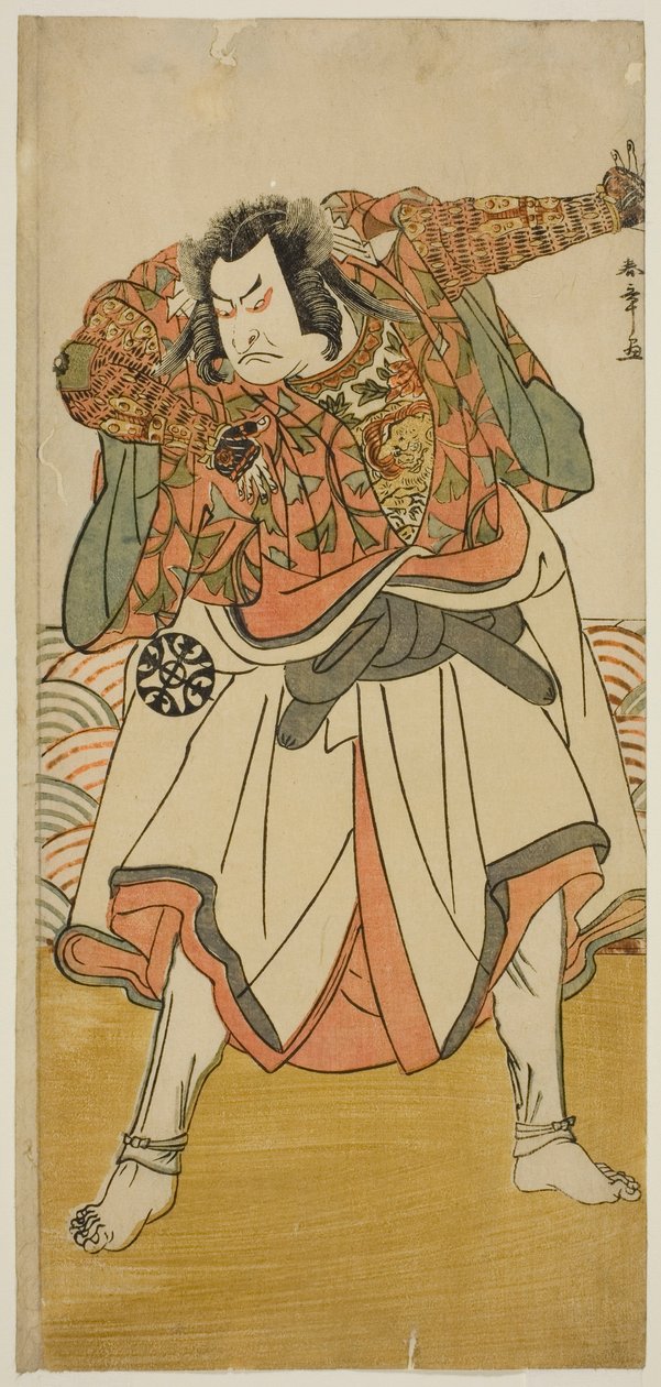 O ator Nakamura Nakazo I como Chinzei Hachiro Tametomo disfarçado de monge asceta, na peça Kitekaeru Nishiki no Wakayaka, apresentada no Teatro Nakamura no décimo primeiro mês, 1780 de Katsukawa Shunsho
