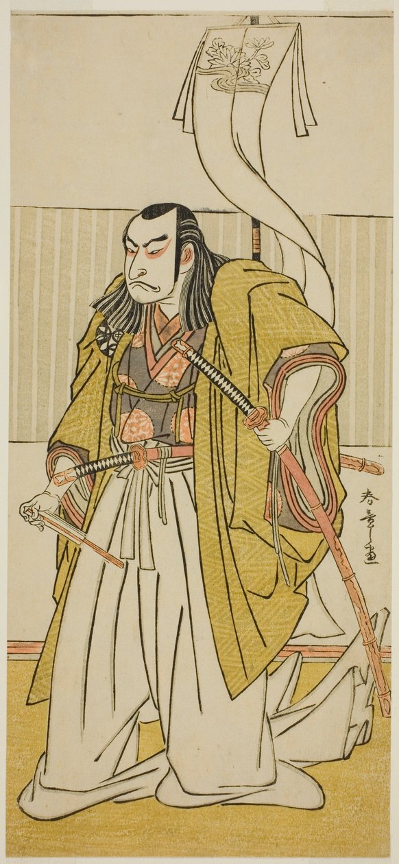 O ator Nakamura Nakazo I como Kusunoki Masayuki disfarçado de Uji no Joetsu, na peça Go Taiheiki Shirishi-banashi, apresentada no Teatro Morita no quarto mês, 1780 de Katsukawa Shunsho
