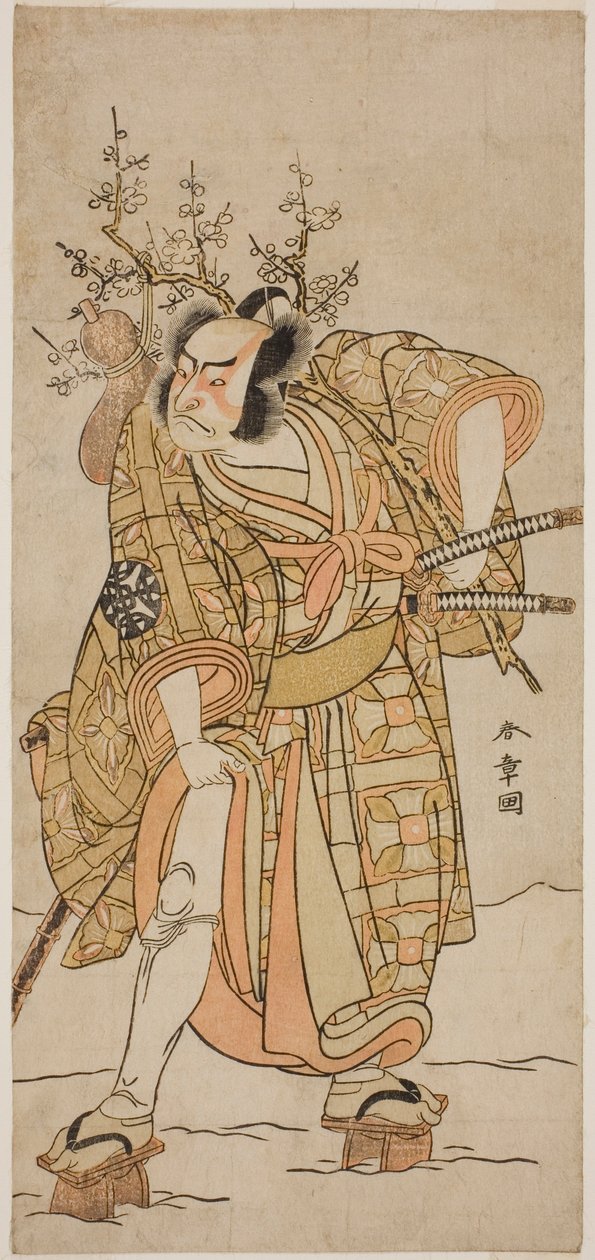 O ator Nakamura Nakazo I como Matano no Goro na peça Hana-zumo Genji Hiiki, apresentada no Teatro Nakamura no décimo primeiro mês, 1775 de Katsukawa Shunsho