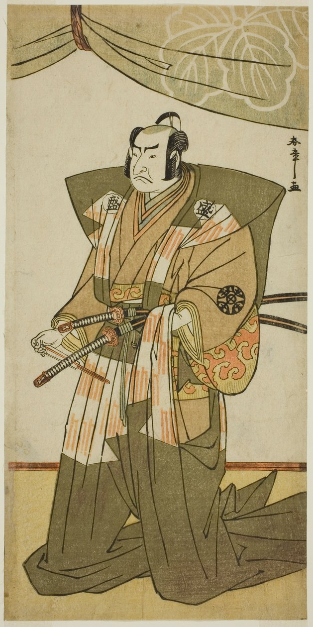O ator Nakamura Nakazo I como Saito Sanemori na peça Kitekaeru Nishiki no Wakayaka, apresentada no Teatro Nakamura no décimo primeiro mês, 1780 de Katsukawa Shunsho