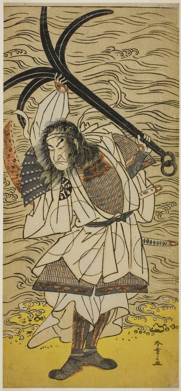 O ator Nakamura Nakazo I como Taira no Tomomori disfarçado de Tokaiya Gimpei, na peça Yoshitsune Sembon-zakura, apresentada no Teatro Morita no quarto mês de 1777 de Katsukawa Shunsho