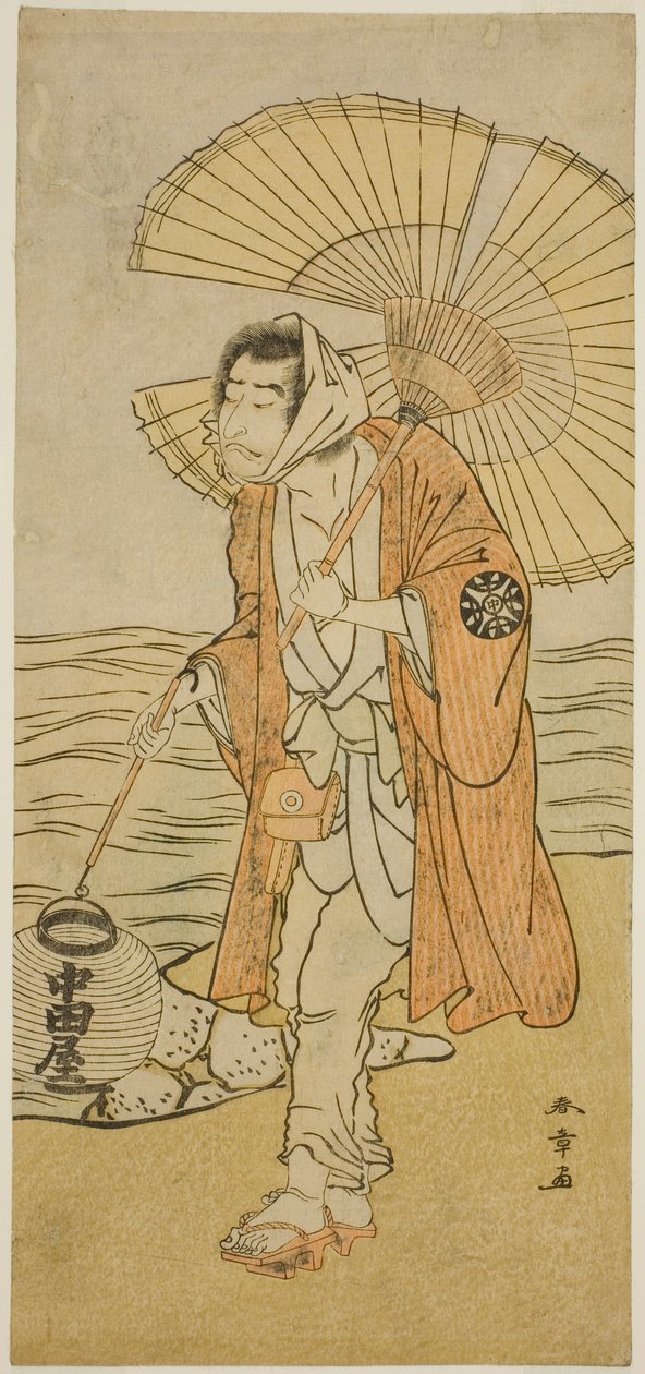 O ator Nakamura Nakazo I como o monge renegado Dainichibo na peça Edo Meisho Midori Soga, apresentada no Teatro Morita no primeiro mês, 1779 de Katsukawa Shunsho