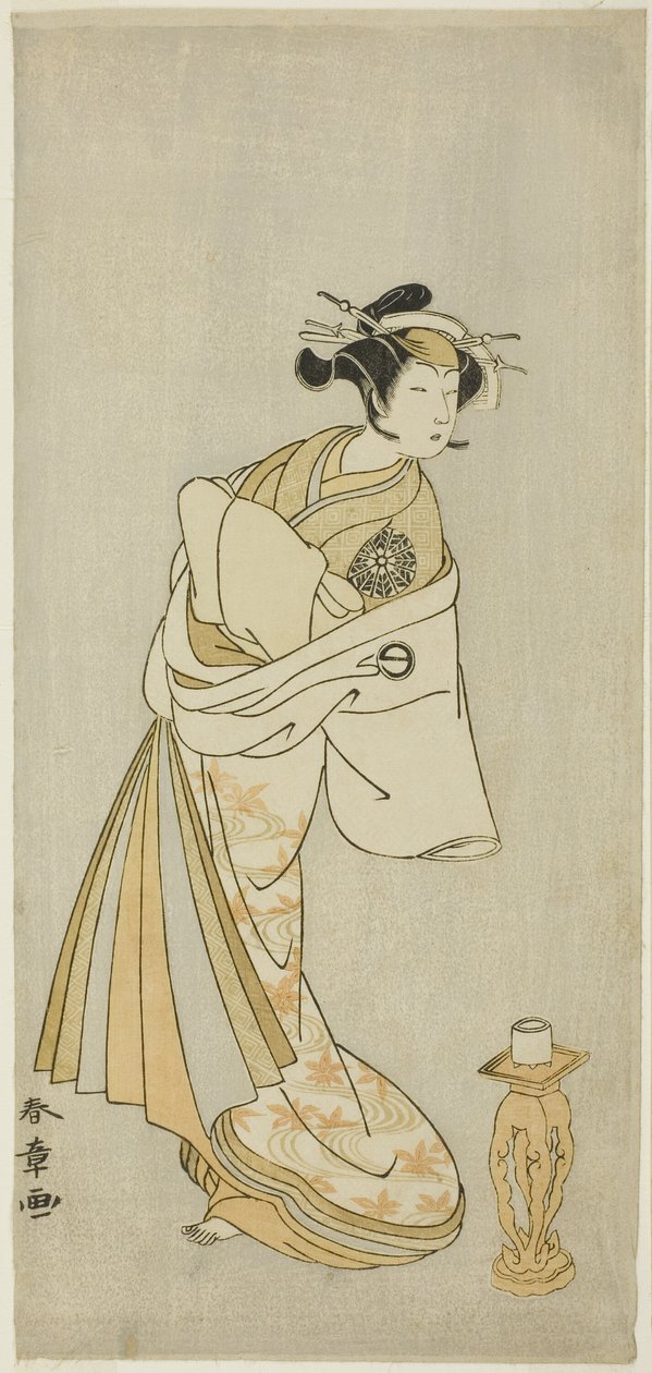 O Ator Nakamura Noshio I como o Espírito da Cortesã Takao, na Sequência de Dança Shosagoto "Sono Utsushi-e Matsu ni Kaede" (A Shadow-Picture of Pine and Maple), a última cena da segunda parte da peça Keisei Momiji no Uchikake (Cortesã em um Over-K de Katsukawa Shunsho