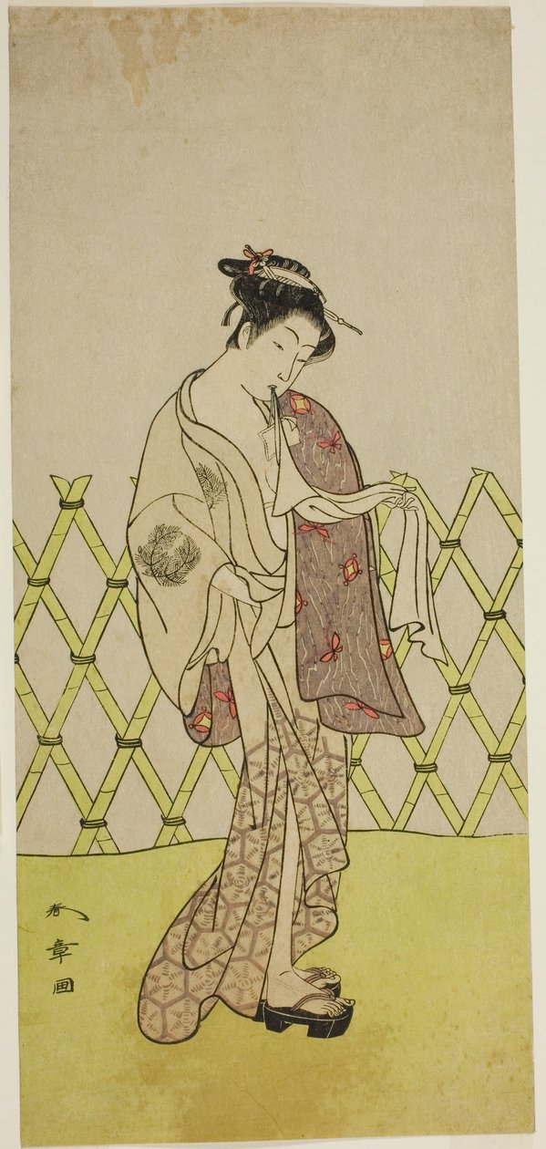 Dr. Nakamura como uma garotinha em Hakata (?) de Katsukawa Shunsho