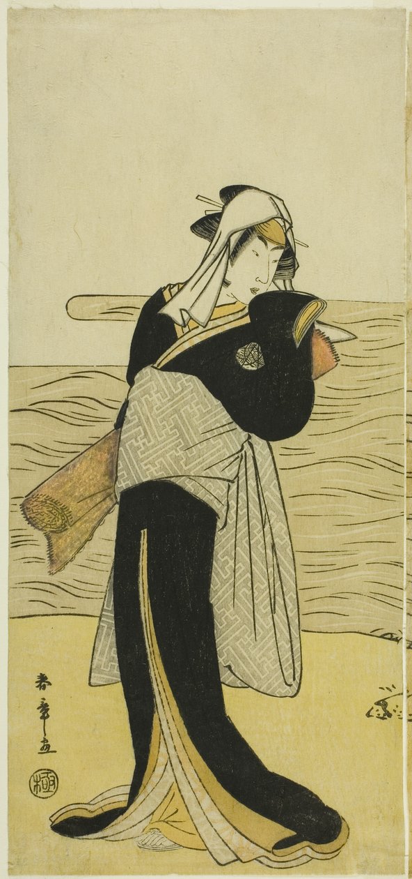 O ator Nakamura Riko I como Hanako, a filha de Koshiba Kamon, disfarçada de Yotaka (prostituta de classe baixa), na peça Kotobuki Banzei Soga, apresentada no teatro Ichimura no quinto mês, 1783 de Katsukawa Shunsho