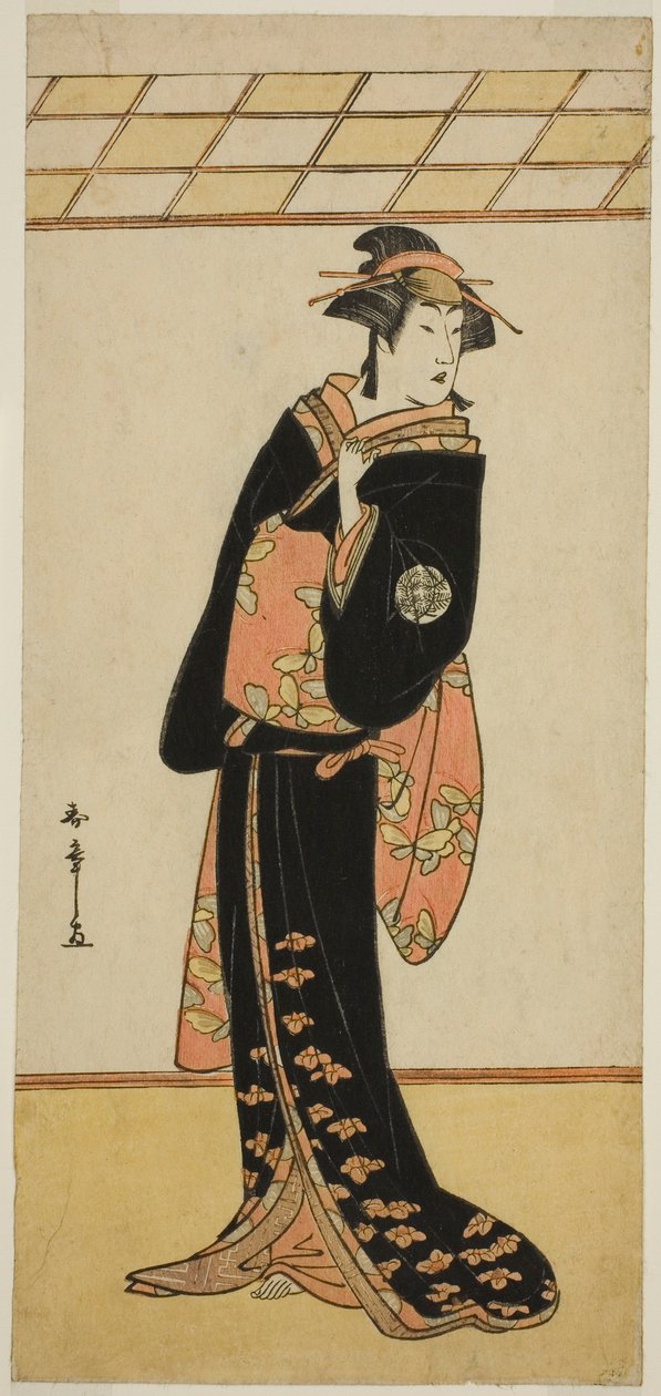 O Ator Nakamura Riko I como Lady Manko (Manko Gozen) (?) na Peça Soga Musume Choja (?), Realizada no Teatro Nakamura (?) no Primeiro Mês, 1784 (?) de Katsukawa Shunsho