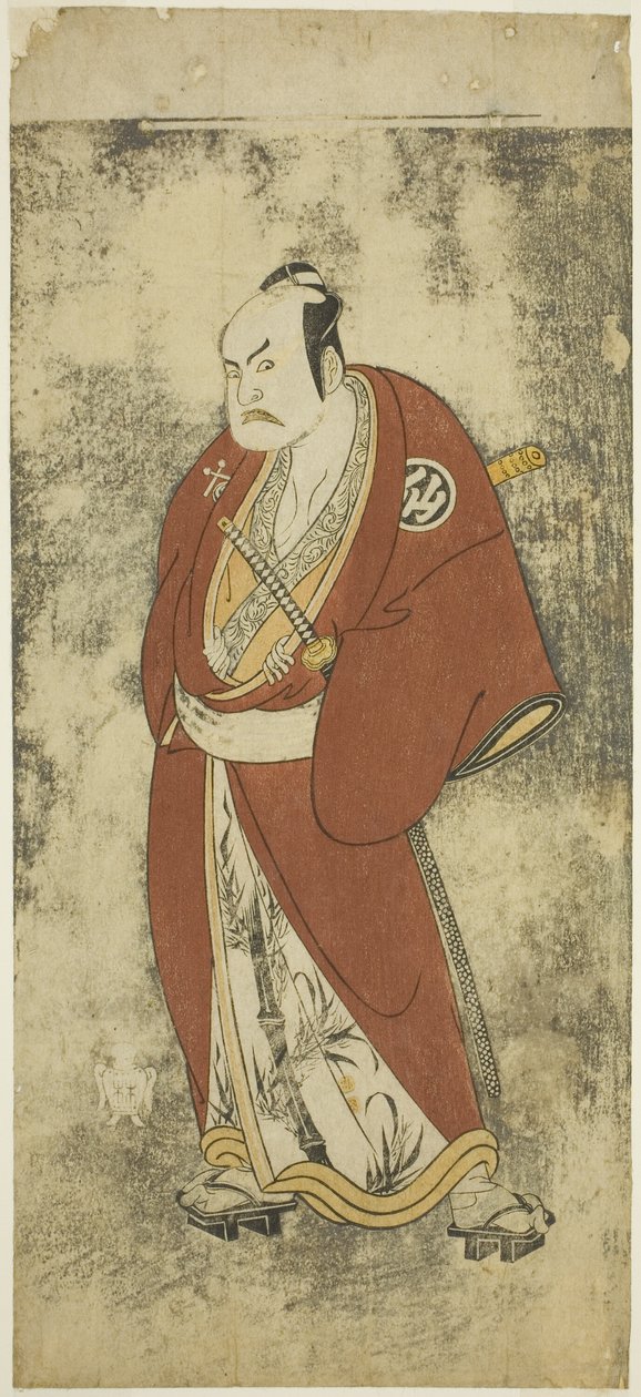 O Ator Nakamura Sukegoro II como Kaminari Shokuro no Joruri "Gonin Otoko" (Cinco Cavalheiros Plebeus), Interpretado como Um Ato no Ayatsuri Kabuki Ogi (Maestria do Leque em Kabuki), Apresentado no Teatro Nakamura a partir do Vigésimo Dia do Sétimo de Katsukawa Shunsho