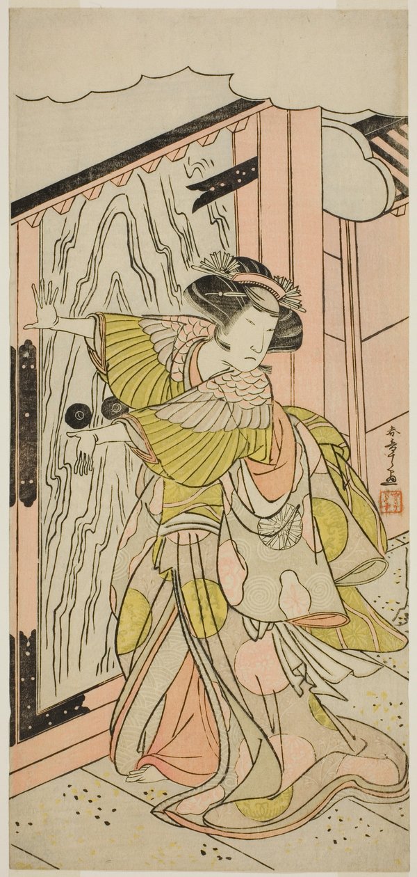 O ator Nakamura Tomijuro I como Lady Hangaku (Hangaku Gozen) na peça Wada-gassen Onna Maizuru, apresentada no Teatro Nakamura no Sétimo Mês, 1777 de Katsukawa Shunsho