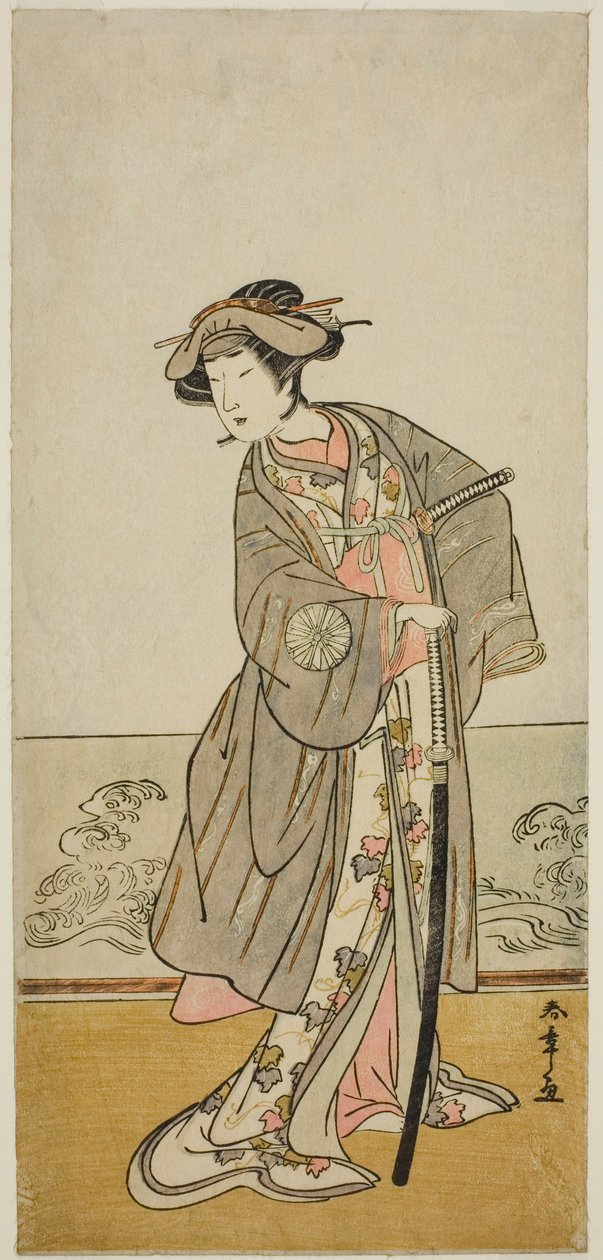 O ator Nakamura Tomijuro I como Lady Hangaku (Hangaku Gozen) na peça Wada-gassen Onna Maizuru, apresentada no Teatro Nakamura no Sétimo Mês, 1777 de Katsukawa Shunsho