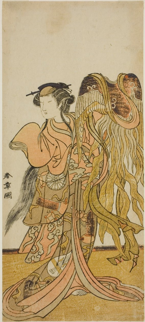 O ator Nakamura Tomijuro I como a cortesã Toyama de Tsuruga na peça Keisei Tsuki no Miyako, apresentada no Teatro Morita no oitavo mês de 1775 de Katsukawa Shunsho