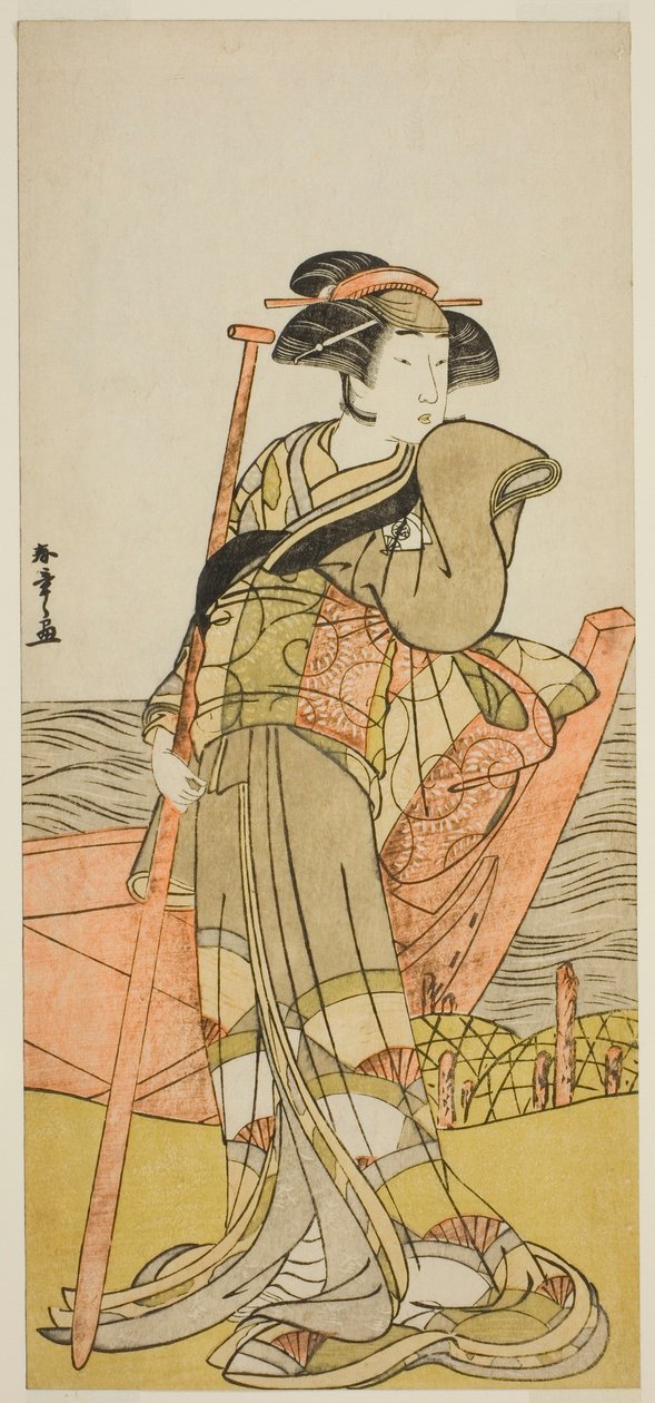 O ator Onoe Matsusuke I como Akoya na peça Edo Meisho Midori Soga, apresentada no Teatro Morita no segundo mês, 1779 de Katsukawa Shunsho