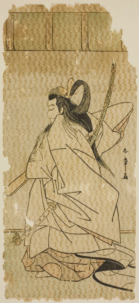 O Ator Onoe Matsusuke I como Príncipe Takanori na peça "Kaeribana Eiyu Taiheiki", apresentada no Teatro Nakamura no décimo primeiro mês de 1779 de Katsukawa Shunsho