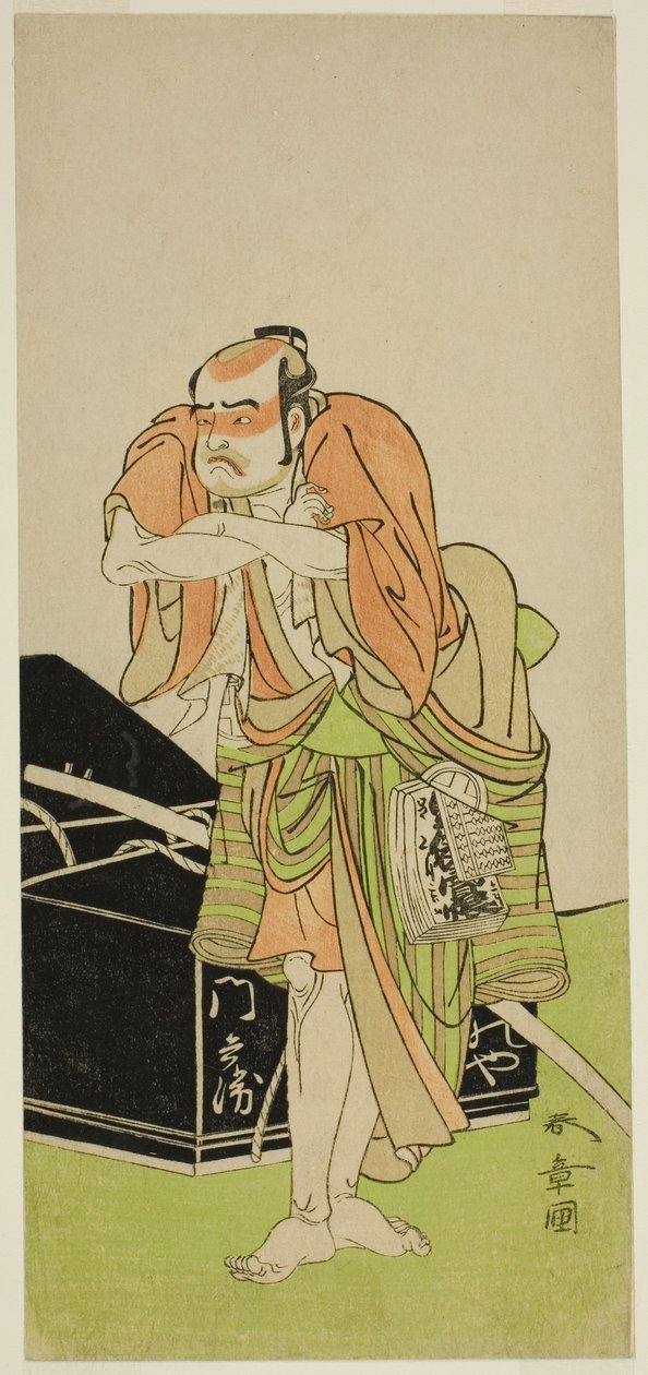 O ator Otani Tomoemon I como Kawatabiya Mombei na peça Oyoroi Ebido Shinozuka, apresentada no Teatro Nakamura no décimo primeiro mês, 1772 de Katsukawa Shunsho