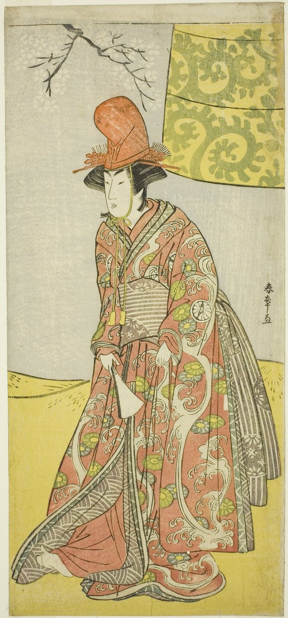 O Ator Segawa Kikunojo III (?) ou Segawa Otome (?) como Dançarino Shirabyoshi no Musume Dojo-ji, na Peça Edo no Hana Mimasu Soga (?) Teatro (?) no Quarto Mês, 1783 (?) de Katsukawa Shunsho