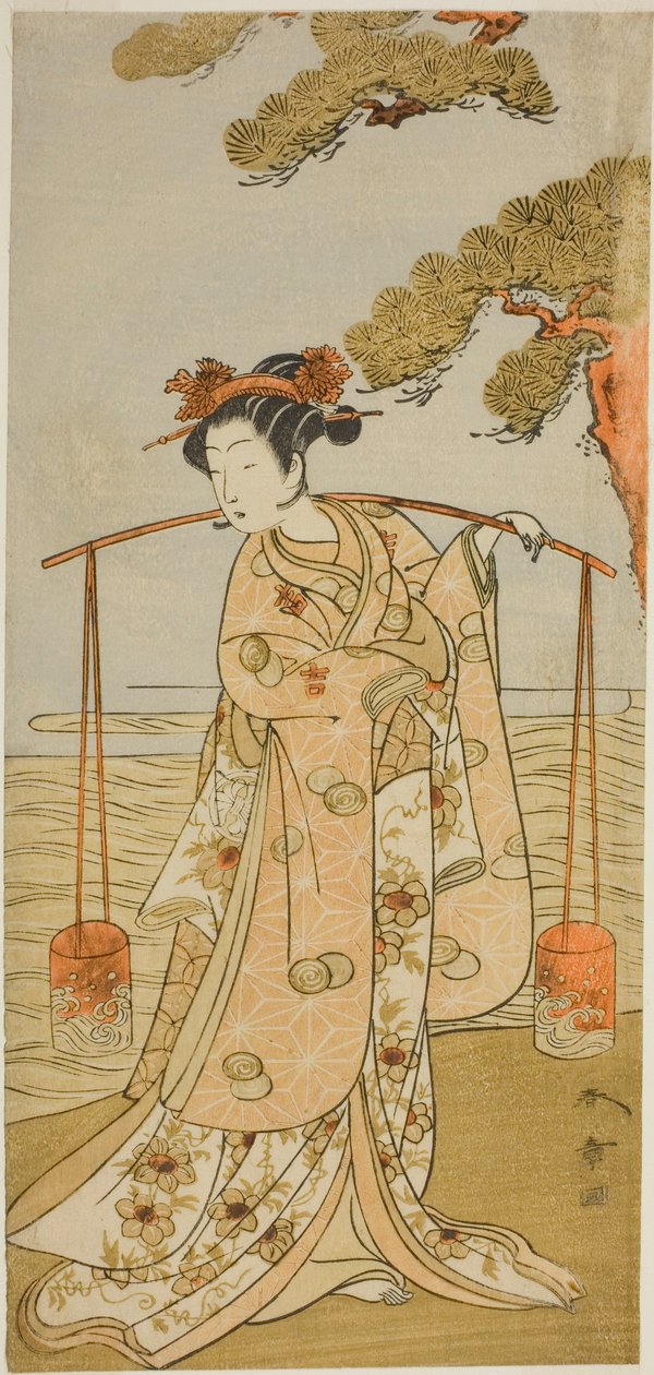 O ator Segawa Kitsuji III como Murasame na peça Gohiiki Kanjincho, apresentada no Teatro Nakamura no décimo primeiro mês de 1773 de Katsukawa Shunsho