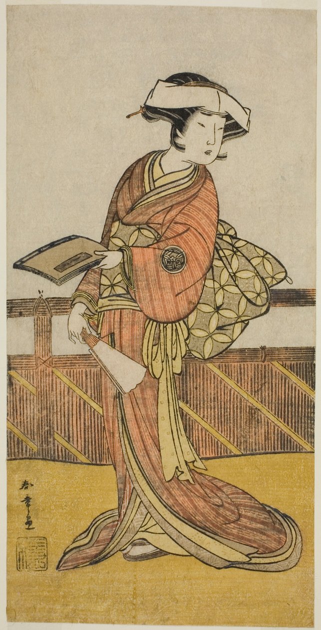 Yamashita Kinsaku II como Oishi (?) na peça Kanadehon Chushin Nagori no Kura (?), apresentada no Teatro Nakamora no Nono Mês de 1780 (?) de Katsukawa Shunsho